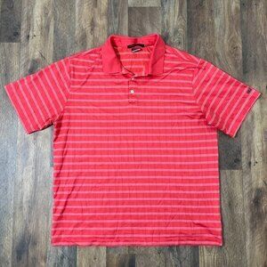 Tiger Woods Collection Nike Dri Fit Red Orange White Stripe Short Sleeve Polo XL